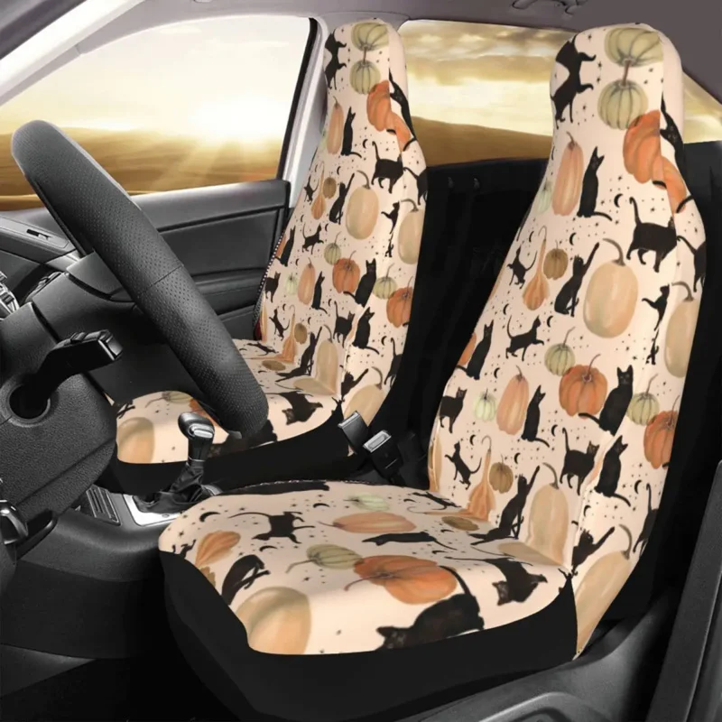 

Black Cats Pumpkin Patch Fall Halloween Pattern Seat Cover Four Seasons AUTOYOUTH Party Car Seats Covers Polyester Hunting
