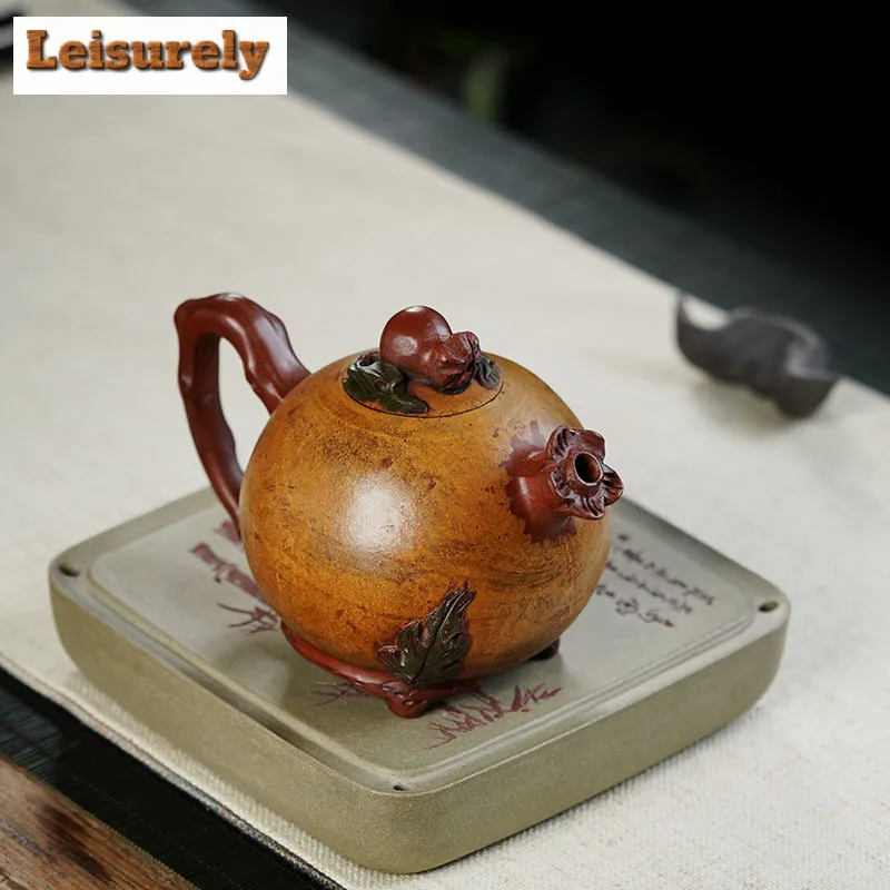420ml Vintage Yixing Purple Clay Teapots Handmade Pomegranate Pot Raw Ore Red Mud Tea Maker Kettle Chinese Zisha Tea Set Gift