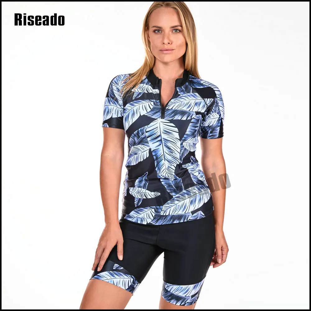 

Riseado Women's Rash Guard 2 Piece Short Sleeve Swim Shirt with Shorts Swimsuit with Bra Bathing Suit Plus Size