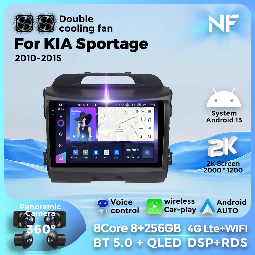 

9-дюймовый OLED-экран, беспроводной автомобильный GPS-навигатор для Carplay, автомобильный мультимедийный плеер для KIA Sportage 2010-2015 DSP + RDS, автомобильное радио