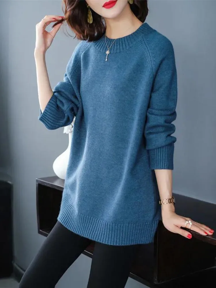 

Knitted Sweater Casual Pullovers O-Neck Fashion Long Sleeve Solid Vintage Chic Vintage Casual Sweater Autumn Winter New