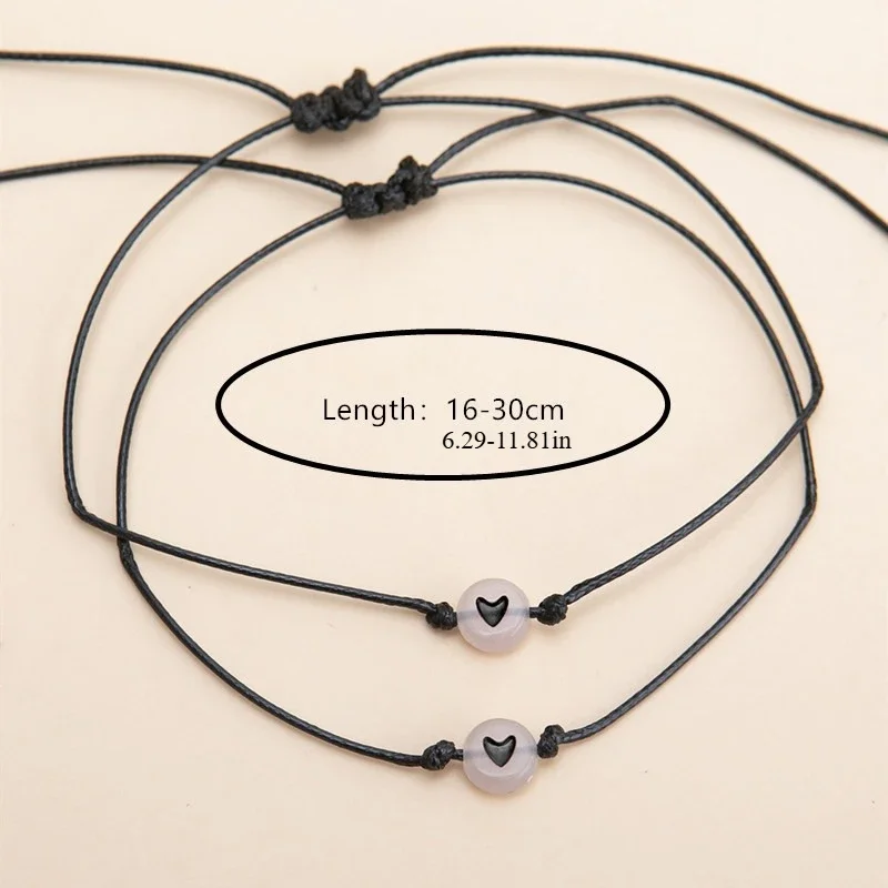 2Pcs/Set  Luminous Heart Beaded Braided Bracelet Bangles Jewelry Promise Couple Bracelets for Women Men