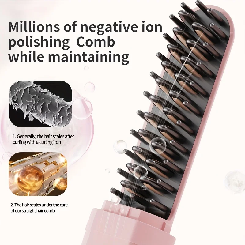 2 in 1 Electric Hot Heating Comb Hair Straightener Curler Wet Dry Hair Iron Straightening Brush Styling Too