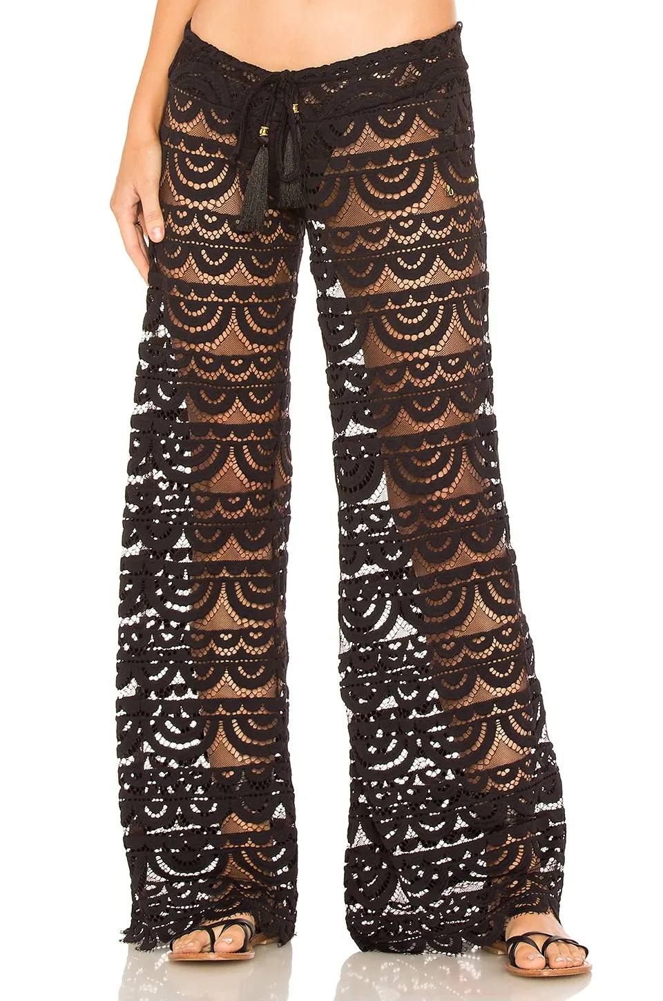 

Yiiciovy Women's Summer Lace Floral Hollow Cover-Ups Pants Sexy Lace Beachwear Pants Elastic Waist See-through Swim Trousers