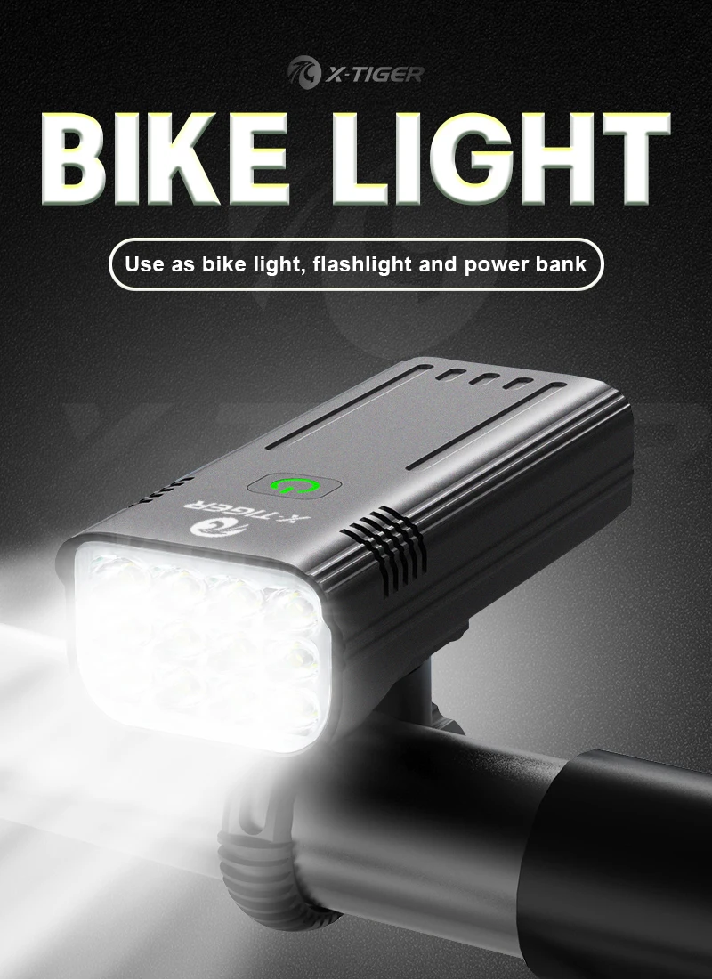※kitti 5個セット ツーライト ヘッドのみ フラッシャー自転車 X-TIGER Bicycle Light 10000mAh Powerful Bike Light Front