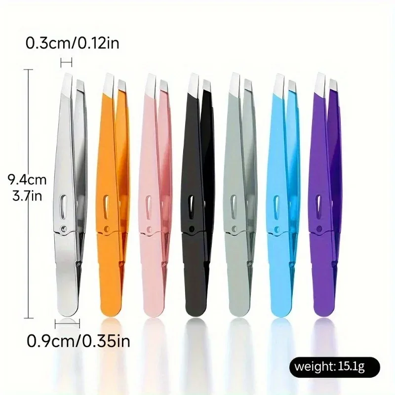 Slanted Eyebrow Tweezers - Stainless Steel Precision Hair Removal Tool with Colorful  Handle  for  Fine Hairs & Makeup