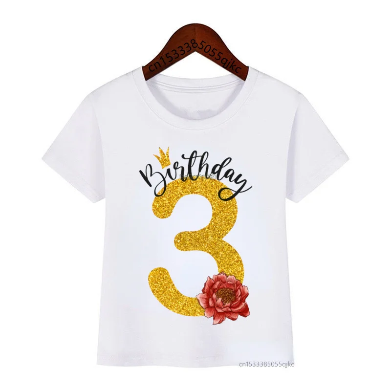 

Kids Glitter Birthday Number 1-9 Butterfly Print T Shirt Children Flower T-shirts Boy&Girl Funny Gift Tshirt Present