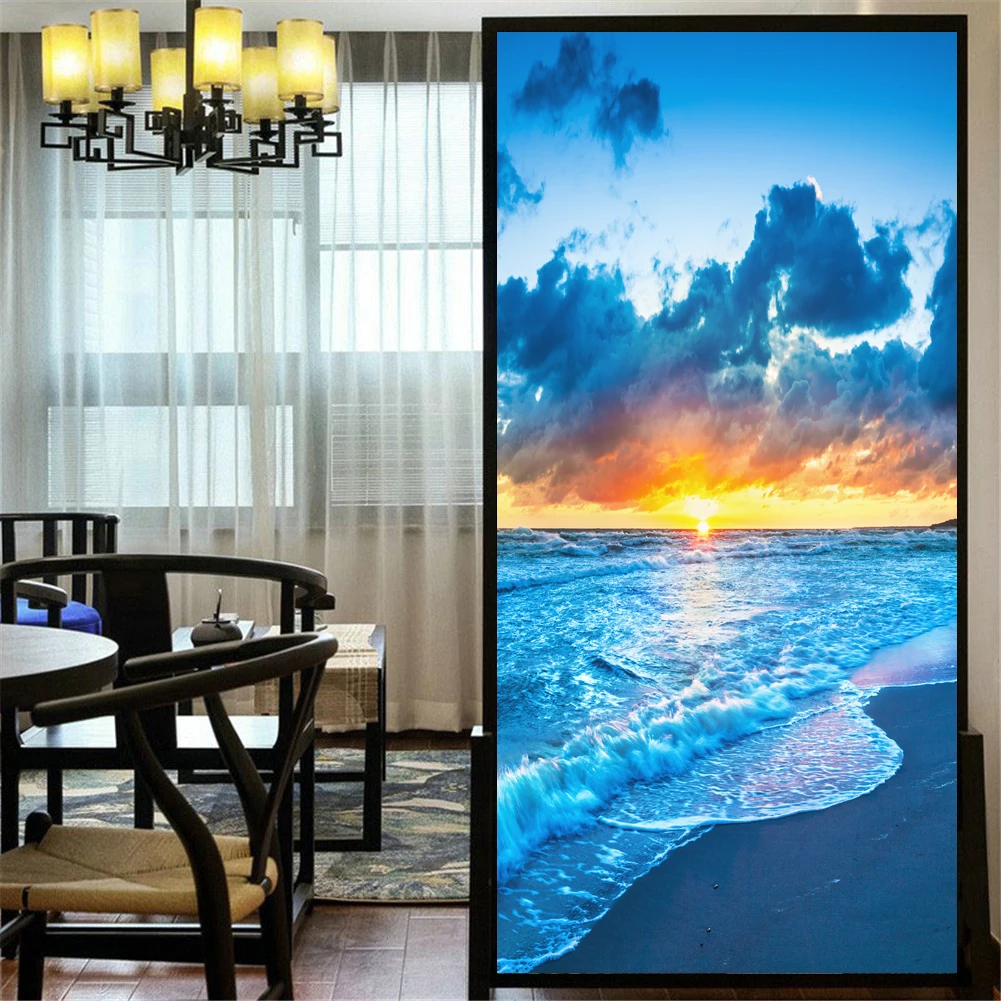 Pellicola Per Vetri Privacy Paesaggio Colorato – Adesivo Decorativo UV, 80x180cm, Senza Colla, Rimovibile E Riutilizzabile