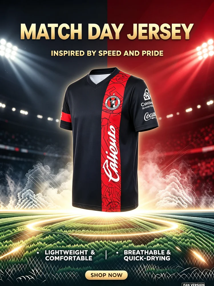 2026 Club Tijuana Retro Fußballtrikot für Männer und Frauen, Mexiko Fußball-T-Shirt mit vertikalen Streifen, Fan-Kurzarm-Sporttrikot für Familie und Kinder
