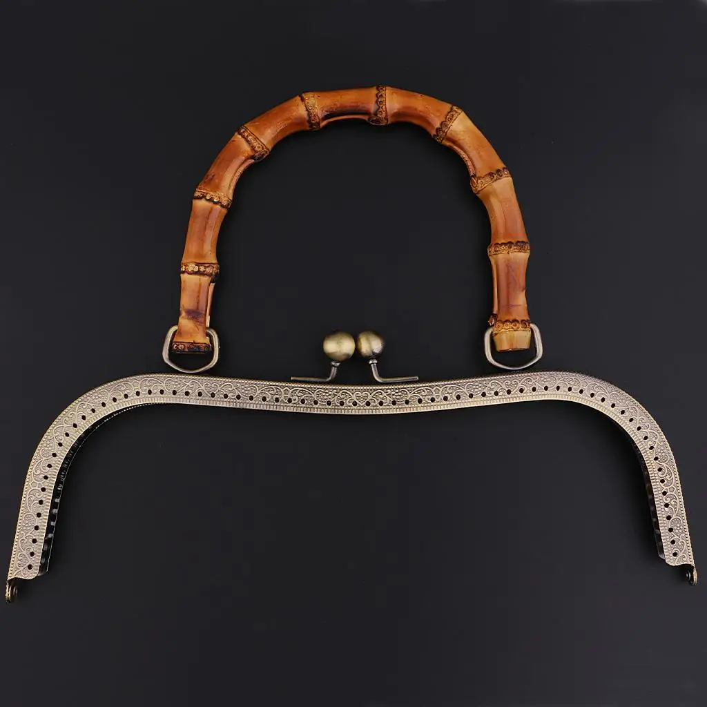 DIY Handbag Purse Bamboo Handle Metal Frame Kiss Lock Bag Accessories Handbag Frame for Sewing Craft Making
