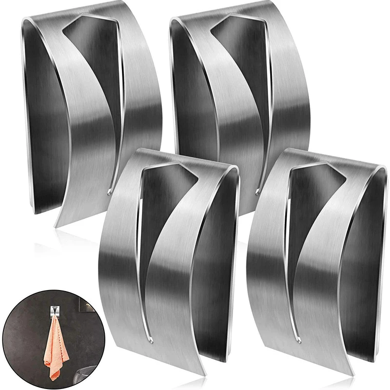 Stainless Steel Self Adhesive Hardware Clip Hanger Bathroom Towel Hooks Holder Household Wall Mounted Towel Rack Storage