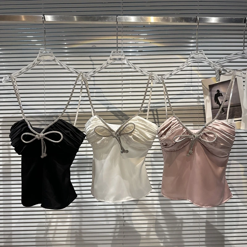 

Net Red 2023 New Summer Women Camisole Sparkling Bow Strap Sleeveless Basic Vests Elegant Lady Slimming Sexy Camis Tank Tops