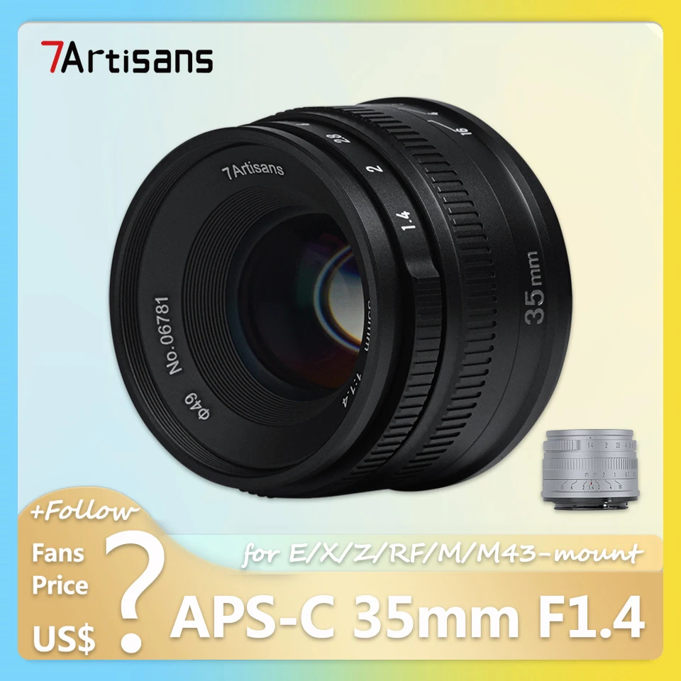 

7artisans APS-C 35mm F1.4 Large Aperture Portrait Prime Lens for Camera with Sony E Nikon Z Fujifilm XF Canon RF EOS-M M43 Mount