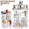 3 Tiers Rotating Makeup Organizer 360° Spinning Large Capacity Makeup Stand Clear Skincare Display Case with Compartment Design 1