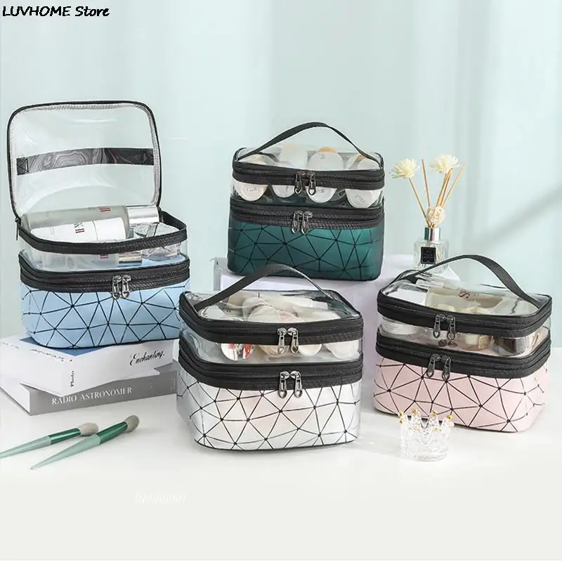 Multifunction Double Transparent Cosmetic Bag Women Make Up Case Big  Capacity Travel Makeup Organizer Toiletry Beauty Storage