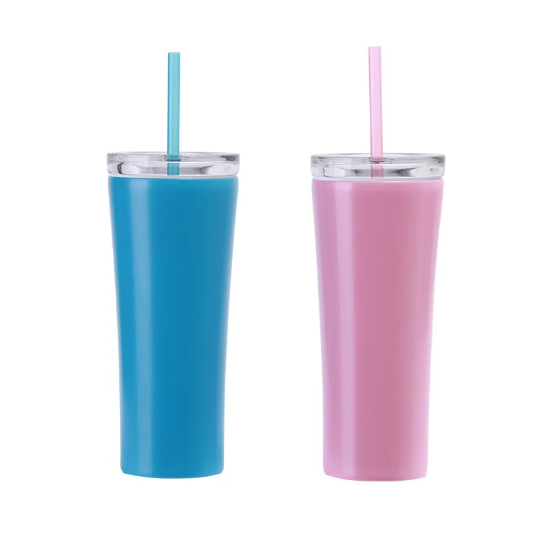 

Double cup mini 304 vacuum stainless steel straw cup Straight milk tea ice cup with straw cup gift cup batch