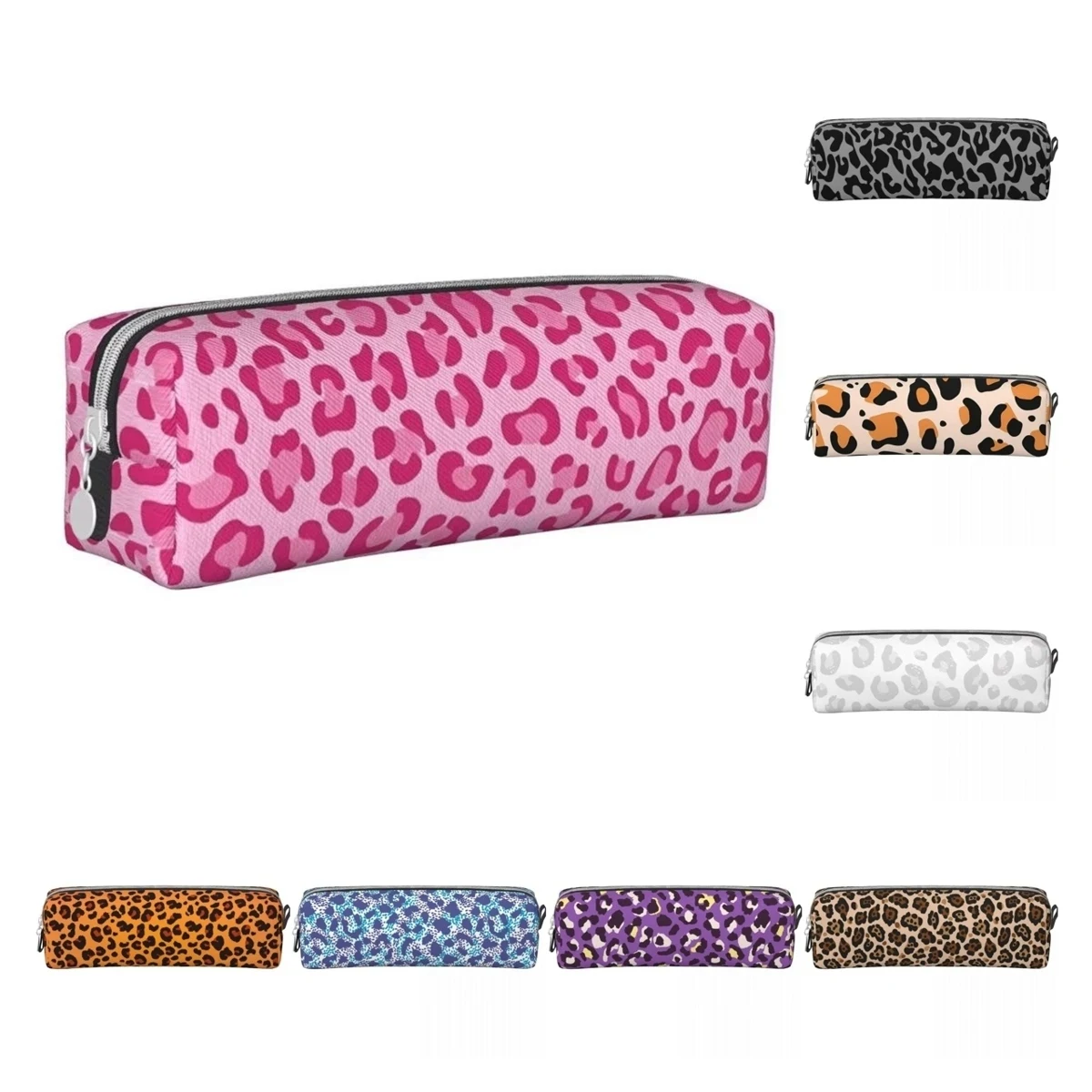 Estuche Para Lápices De Gran Capacidad Para Niñas Y Niños, Bolsa De Maquillaje De Piel Con Estampado De Leopardo Gris Con Compartimento Con Cremallera, Organizador Escolar Y Bolsa De Papelería