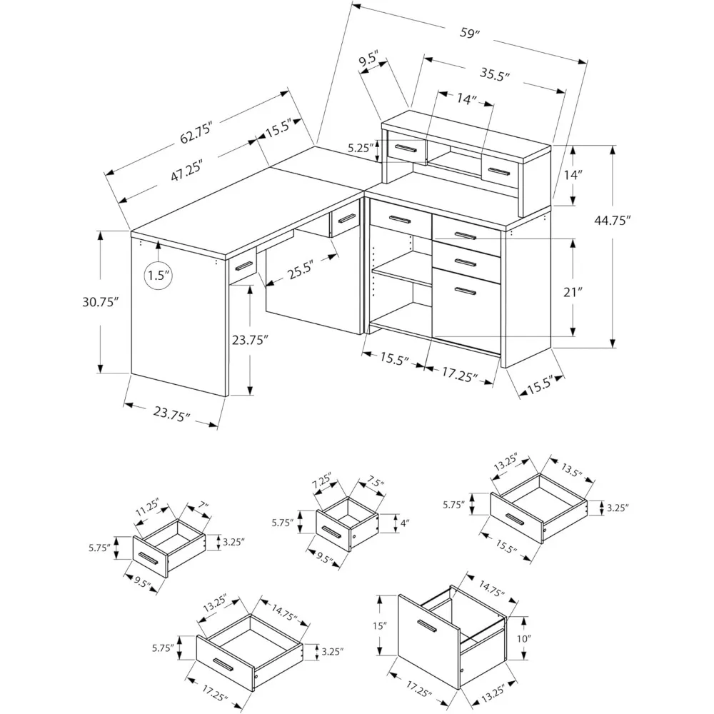 "60" l-shaped corner desk with hutch in cappuccino finish"