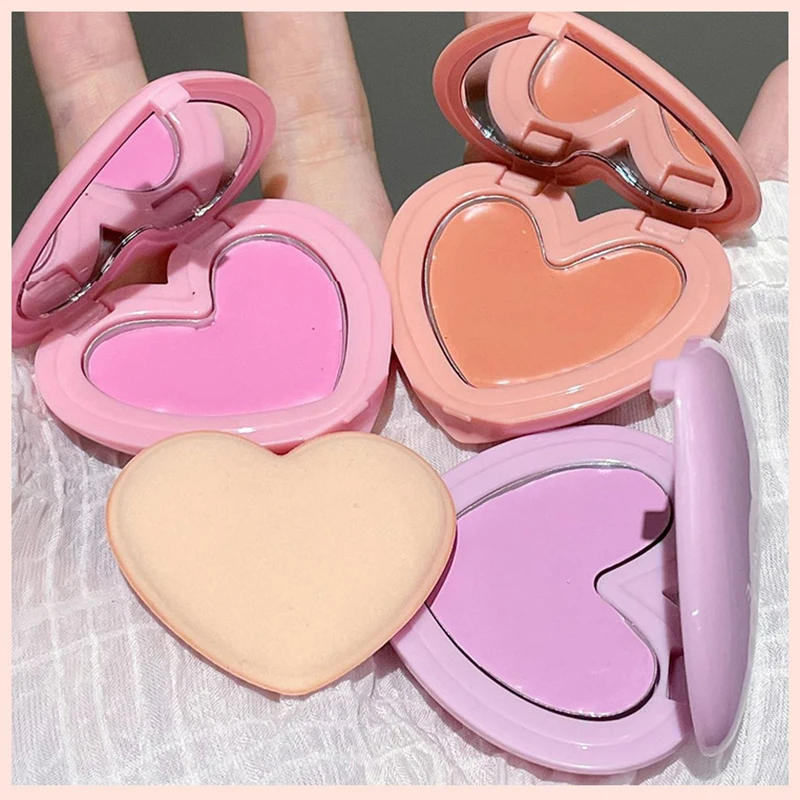 Love Heart Monochrome Blusher Palette Cream Smooth Cheek Tint Mud Blush Matte Cute Pink Purple Orange Rubor Korean Dupes Makeup 2