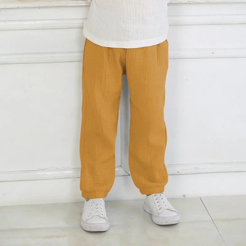 Girls Pants 2-7 Yrs Linen Pleated Baby Summer Cotton Harem Baggy Kids Clothes Sweatpants Trousers Breathable