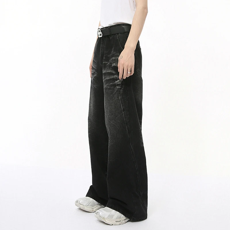 IEFB High Street Men's Jeans Casual Washed Whiskers Solid Color Loose Trendy Straight Wide Leg Male Denim Pants Autumn 9C7862 5