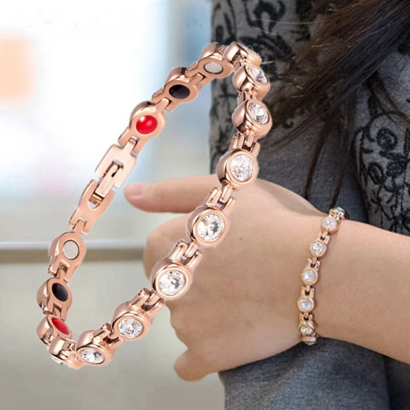 Pulseras de germanio con holograma de energía para terapia saludable, pulseras de cristal magnéticas, brazaletes para mujer, accesorios de joyería con diamantes de imitación