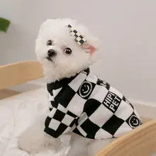 

Autumn and Winter Checkerboard Plaid Sweater Small and Medium-Sized Dogs Two Feet Trendy Cool Dog Black and White