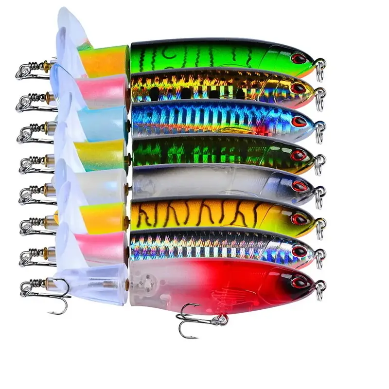 1pcs 10cm 14cm Topwater Spinner Fishing Lure Popper Artificial Pencil Hard Bait Propeller Rotating Tail Fishing Tackle Swimbait - Image 2