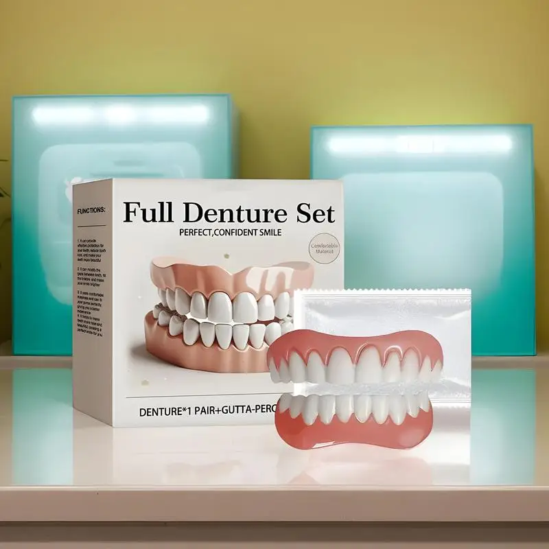 Moldable False Teeth Silicone Dentures Men and Veneers Teeth for Women Upper and Lower Matching Set