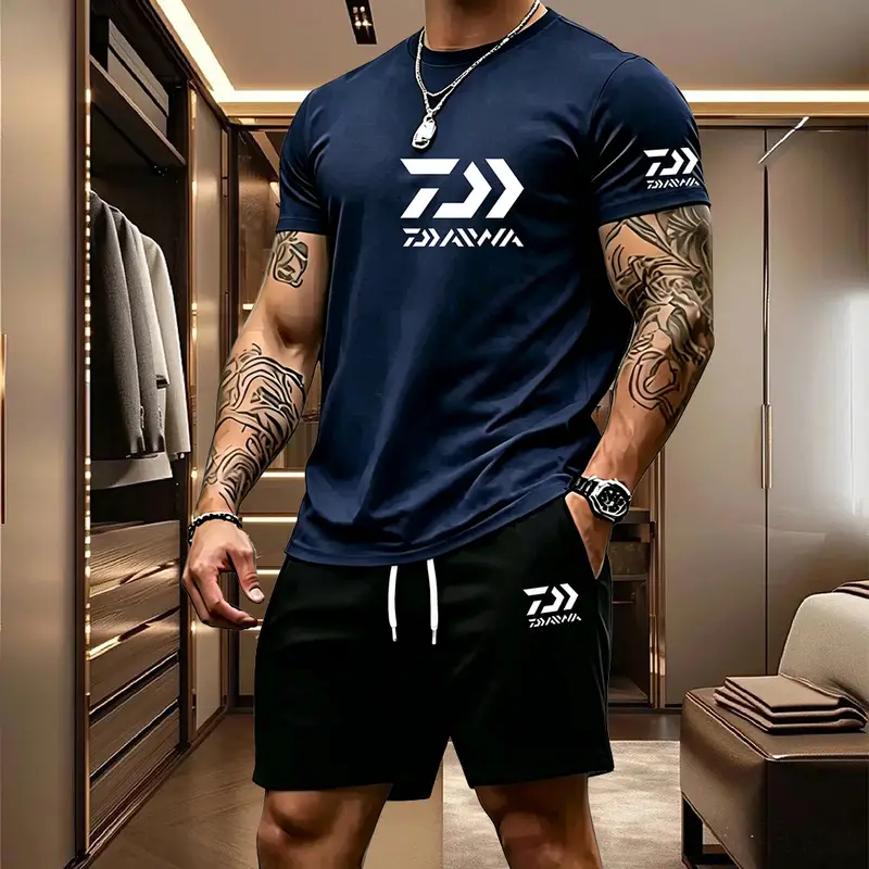 2026 Summer Men's Short Sleeved T-shirt Drawstring Shorts Set Breathable Outdoor Sports Set Men's Daily Fishing Suit - Image 21