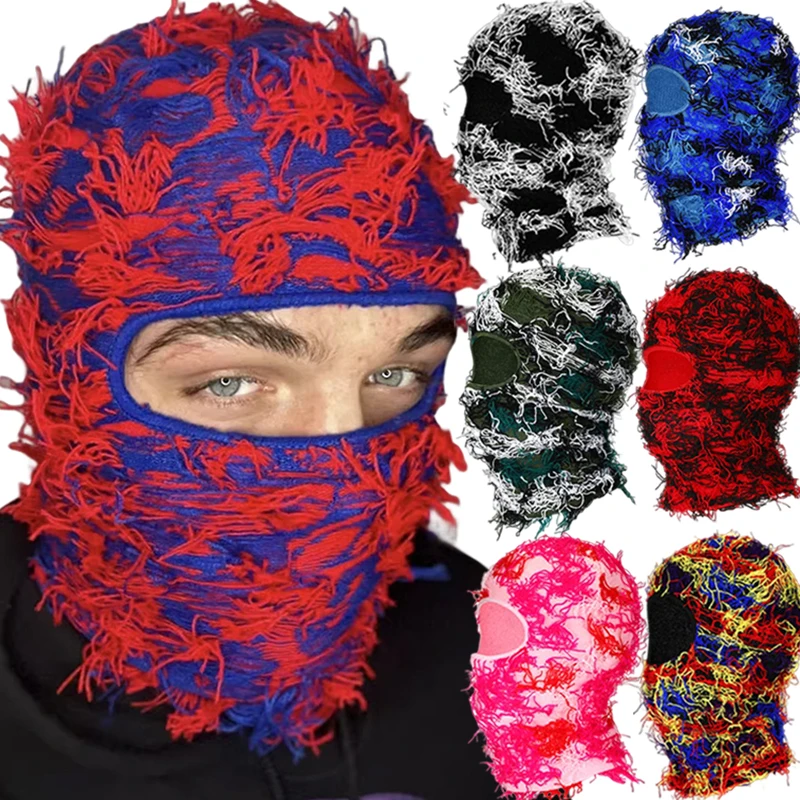 

Knit Distressed Balaclava Distressed Knitted Full Face Wool Cap Warm Ski Mask Ski Balaclava Fuzzy Balaclava Camouflage Balaclava