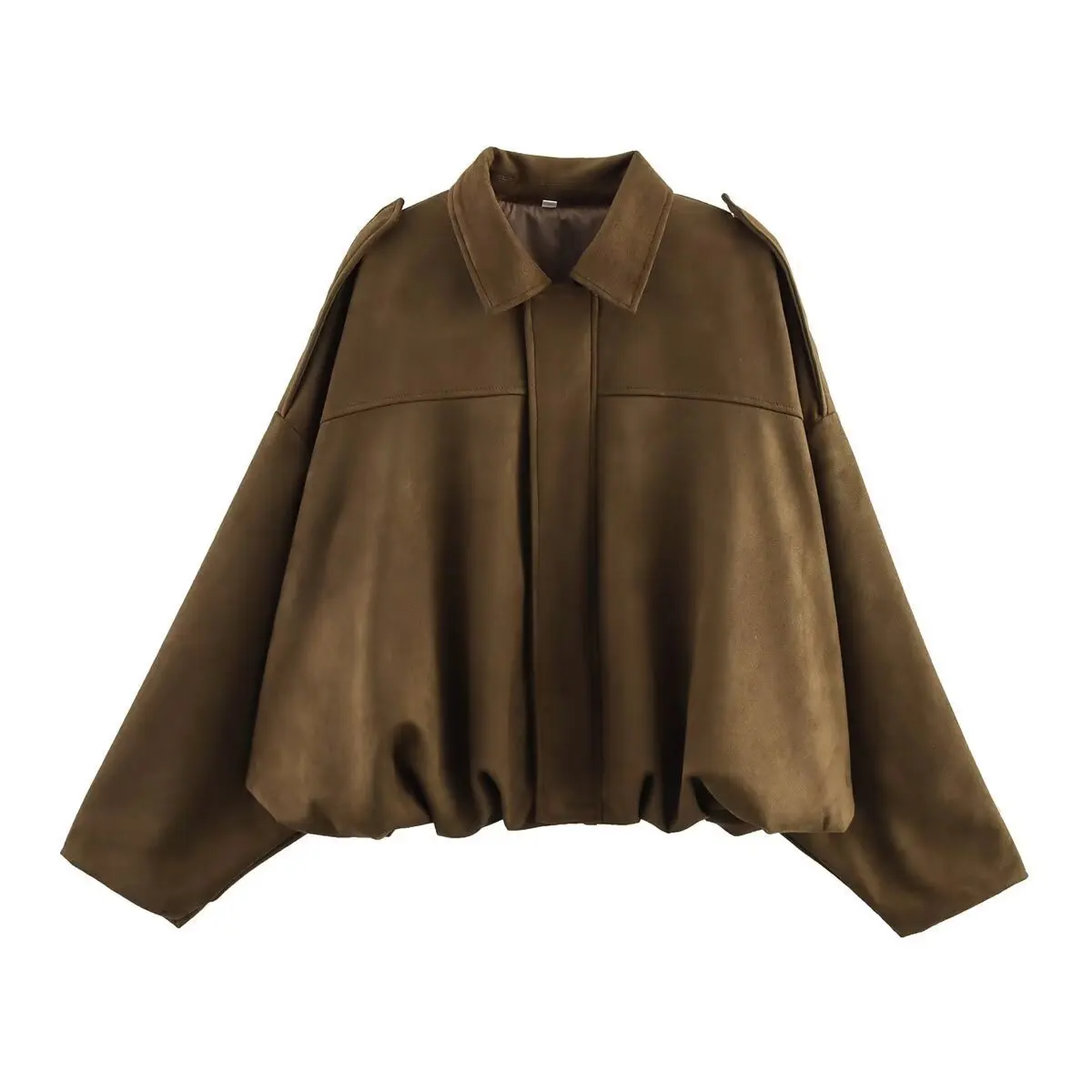 Women Bomber Jackets Suede Texture Coats Fashion Turn-down Collar Long Sleeve Loose Vintage Female Outerwear Chic Top Streetwear - 3