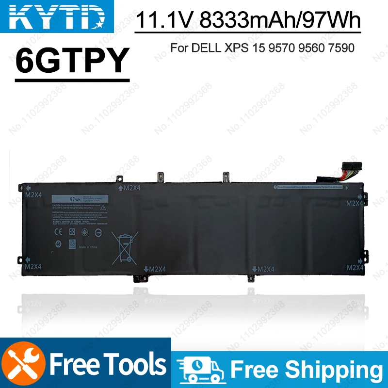 

KYTD 6GTPY H5H20 Laptop Battery For DELL XPS 15 9570 9560 7590 For DELL Precision 5520 5530 Series Notebook 11.4V 97WH Batteries