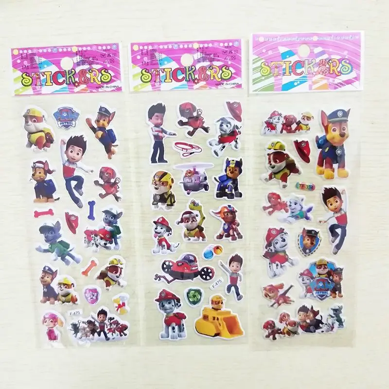6/12PCS Paw Patrol Dog Toy 3D Sticker Children&rsquo;s Anime Cartoon Bubble Paste Thicken Reward Sticker Kids Toys Gift 3d stickers