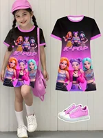 Robe pour filles, motif de dessin animé Kpop, cadeau amusant pour les fans, vêtements Harajuku pour filles, hauts d'été, robe à manches courtes, vêtements pour enfants 5