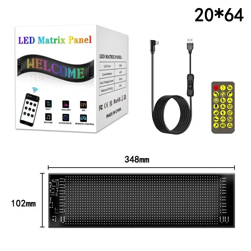 LED Message Board Car LED Matrix Pixel Panel Remote Bluetooth APP Control DIY Graffiti Scrolling Text Board Windshield Advertising Screen LED Display Board LED Advertising Box