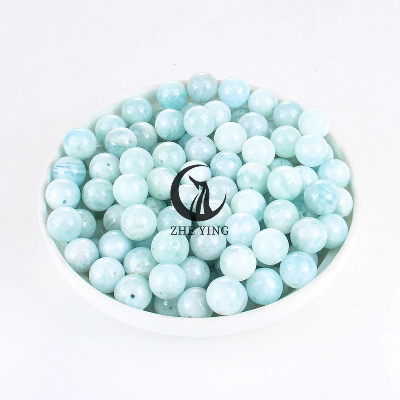 Zhe Ying 7A Aquamarine Natural Gemstone Beads Round Loose Beads For Jewelry Making Bracelets Necklace DIY Accessories