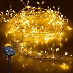 Solar LED Firecracker Fairy Lights - 8 Mode Copper Wire String Lights for Outdoor Wedding, Camping, and Christmas Decoration (Warm Light)