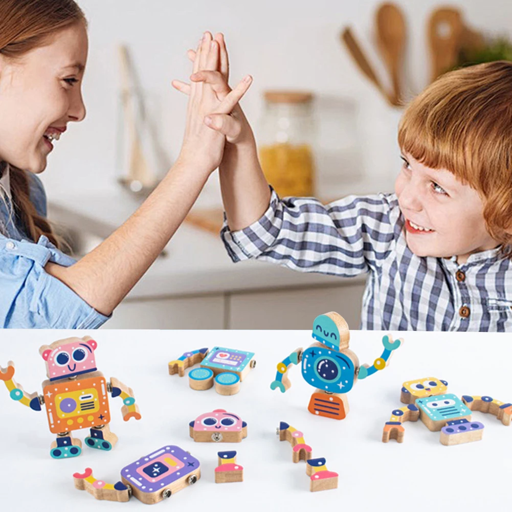 Wooden Robot Building Blocks Montessori Toys Educational Learning Toys Gift for 3 4 5 6 Years Toddlers Kids
