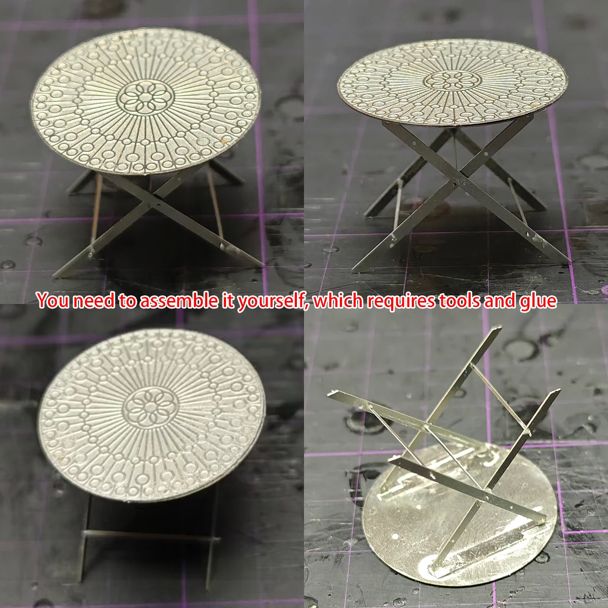 1/35 Photo Eatch PE Sandtisch Miniatur-Diorama Modellbausatz Metall Edelstahl Outdoor Klappstuhl Klappbarer Runder Tisch – Detail 1
