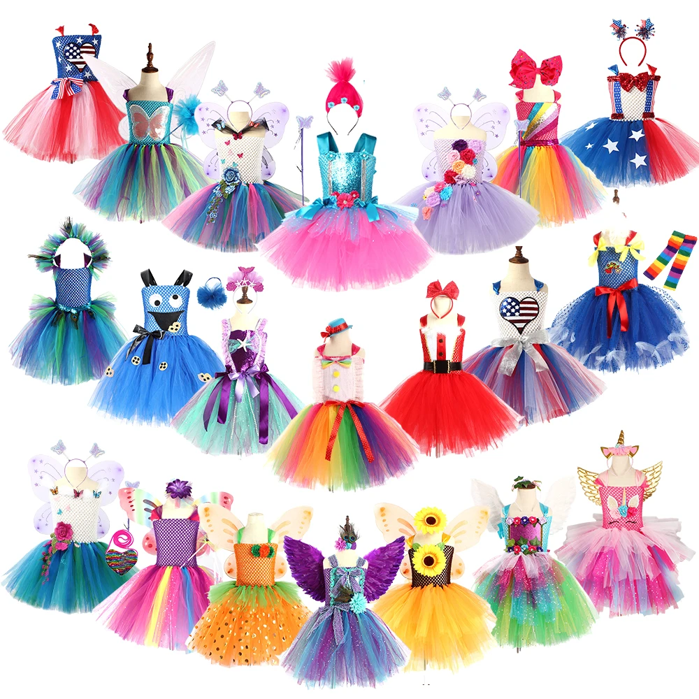 

Halloween New Fancy Fairy Girls Flower Tulle Tutu Dress Mermaid Peacock Unicorn Butterfly Encanto Costume Party Princess Dresses