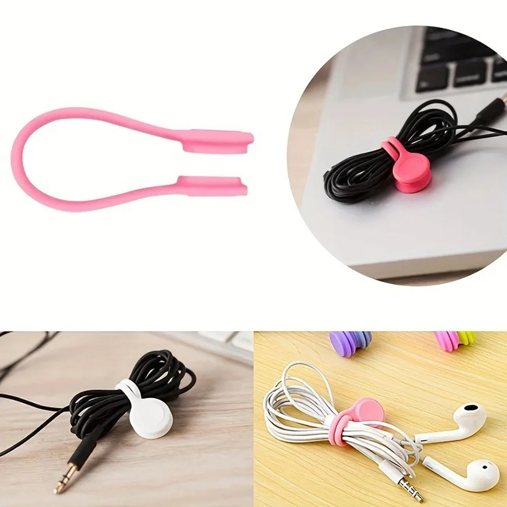 3/10Pcs Ear Mounted Magnetic Winding Device Multicolor Silicone Cable Ties Wires Organizer Cord Home Winders Protect Data Cable