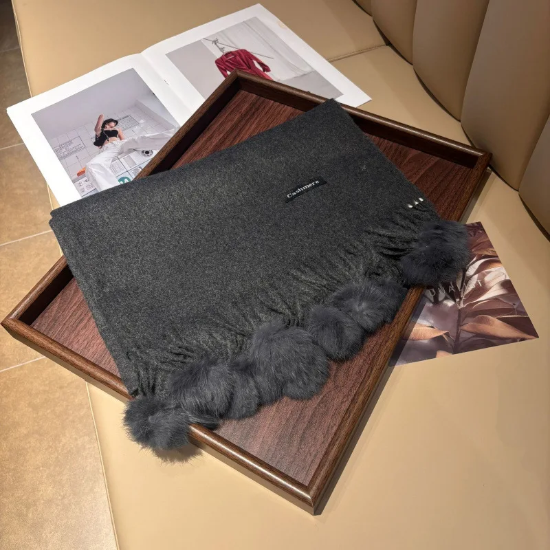 Rabbit fur ball dark gray