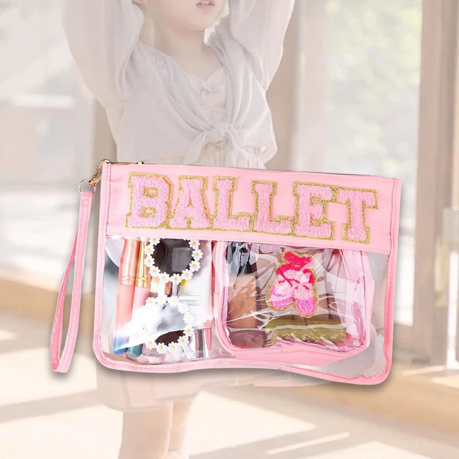 2Pcs Makeup Organizer Purse PVC Handheld Bathroom Bag for Toiletries Brushes Set