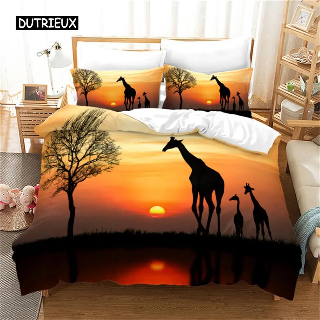 

Sunset Duvet Cover Wild Animals Giraffe Bedding Set Animal Theme Comforter Cover for Woman Man Teen Boys Girl Bedroom Decor Gift