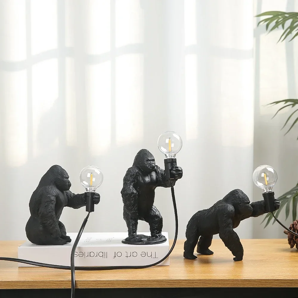 King Kong Gorilla Animal Table Lamps Indoor Resin Decoration Small Night Lights Creative Baby's Bedroom Gift Table Decor Lights