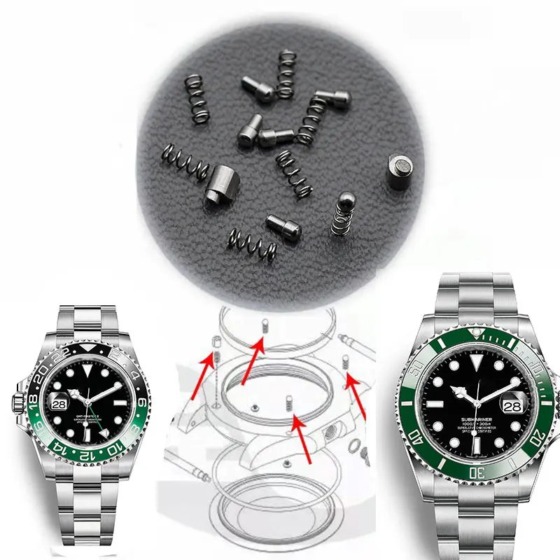 Parti Dell'Orologio Sfere E Molla In Acciaio Per Rlx Submariner Sub Gmt Bezel Click Springs Set 3135 3235 116610 114060 116613 126610