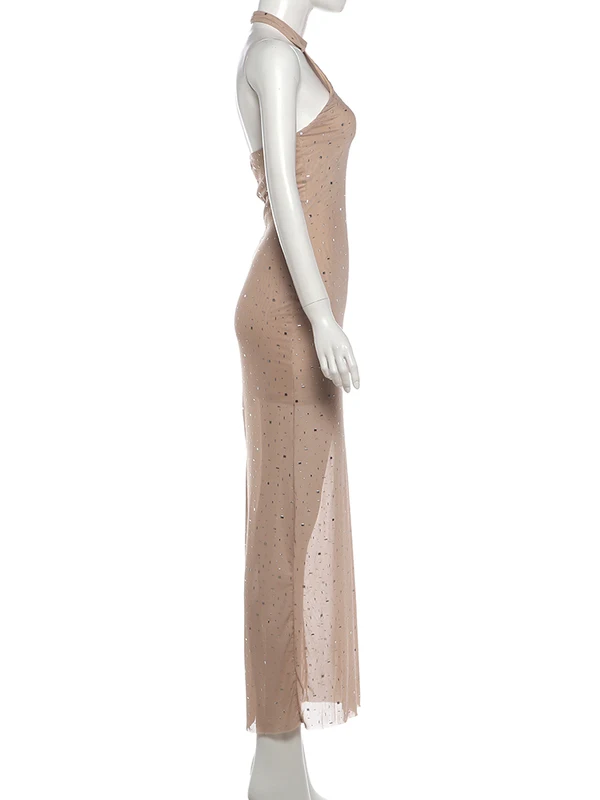 Kliou Sexy Dress Woman Fake Diamond Decoration o-Neck Off Shoulder High...