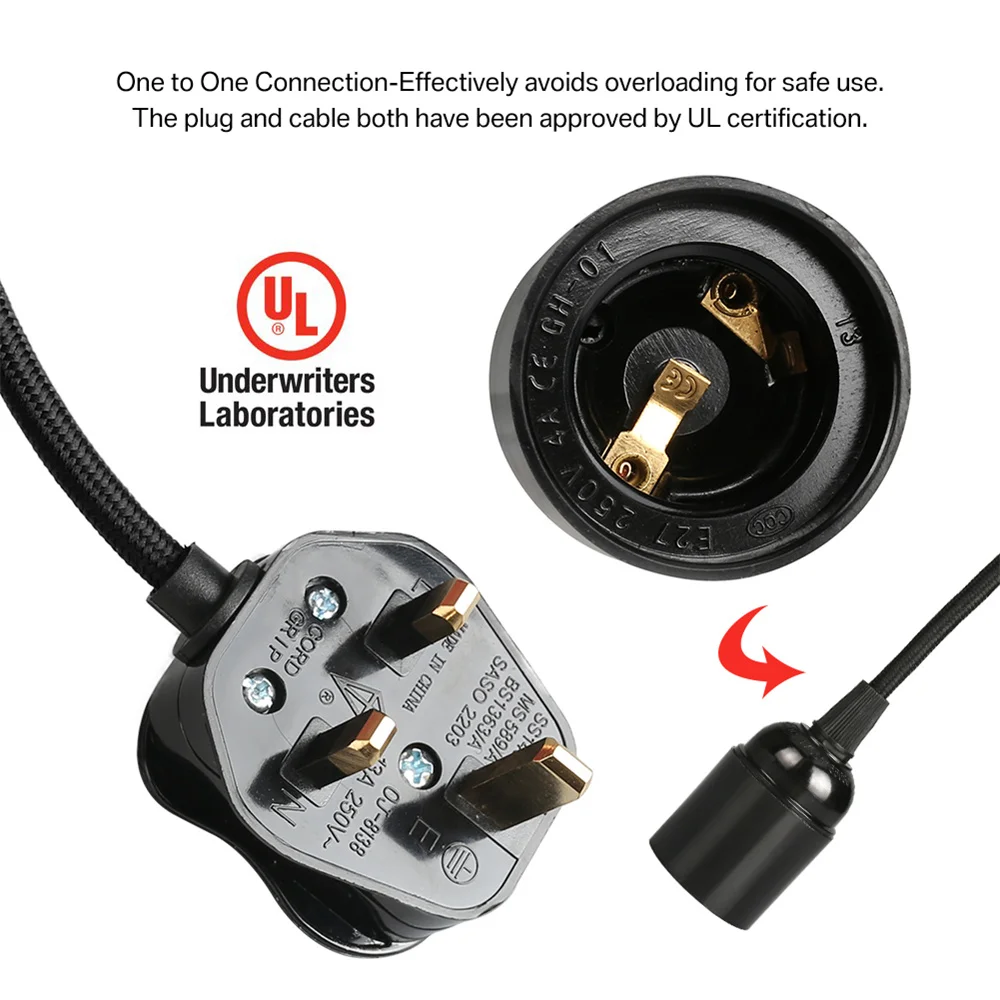 2/3/4m UL Approval Extension Hanging Light Cord with On-Off Switch Suitable E27 Socket for Grow Plant Ceiling Pendant Lights pendant lights ceiling light pendant lamp rope pendant lamp power cords