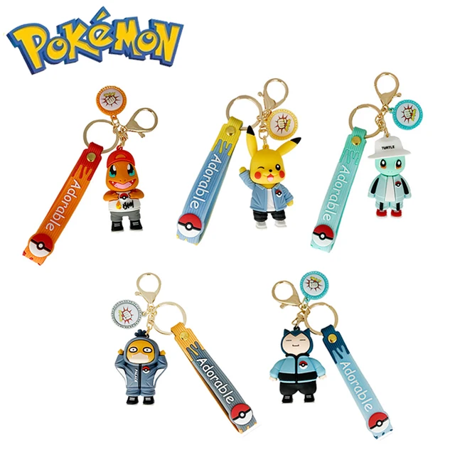 Pokemon cartoon keychain Pikachu silicone three-dimensional cycling key pendant cute couple portable pendant small gift. 1